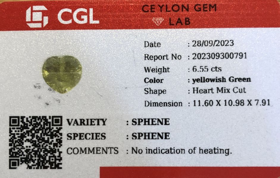 6.55 ct unheated yellowish Green Sphene Sri Lanka origin Sam'sGemStudio,Sphene, Gemstone,Gem,Jewelry