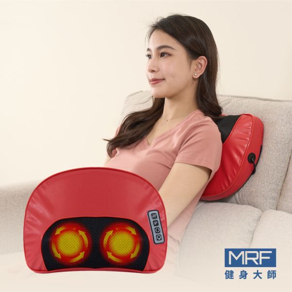 MRF健身大師 月彎彎16顆溫熱頭舒眠按摩枕-紅 HY-676