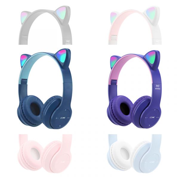 里歐街機 貓耳造型炫光耳機 無線耳機 耳罩式耳機 藍芽無線 親膚材質 HIFI音質 卡通造型 居家遠距上課必備 電腦耳機麥克風 