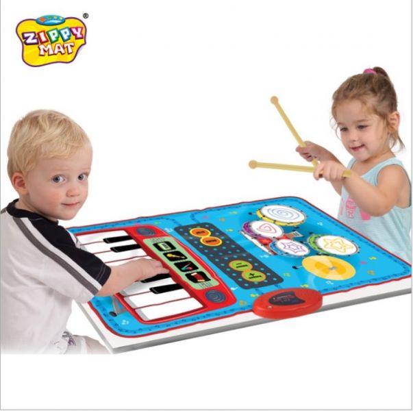 小號迷你款雙人二合一 爵士架子鼓 電子琴 遊戲毯 兒童益智玩具 鋼琴 打鼓 可同步進行  樂器學習 音感練習 演奏毯 