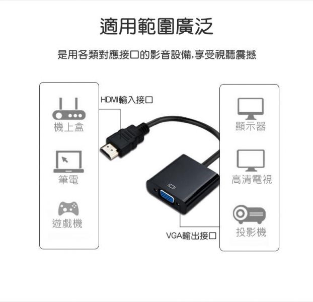 HDMI轉VGA連接線 hdmi to vga hdmi带音頻 供電轉接線 高清線1080P 樹莓派 魔視寶盒 轉電腦 