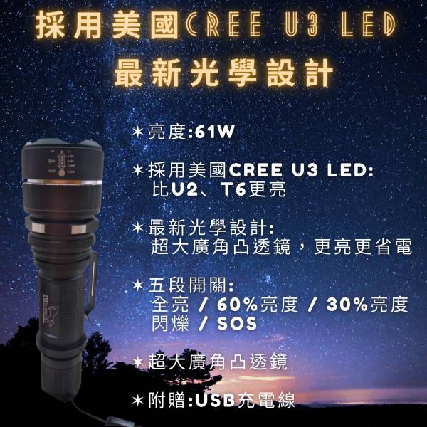 61W 內充Micro LED手電筒 現貨,光之圓,手電筒,內充式,Micro,插孔,U3,LED,手電筒,充電線,光學,亮度,充電,鋁合金,鋁電池
