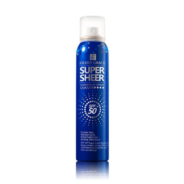 EILEEN GRACE Super Sheer SPF50 Sunscreen Spray 180ml SPF50+,24小時長效防曬,UVA,UVB,紫外線侵害,可倒噴,滾珠瓶器,-5度冰鎮舒緩效果,美白肌膚