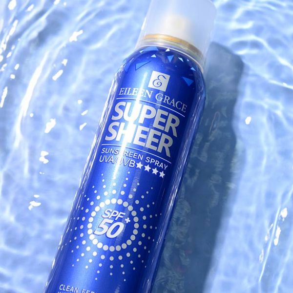 EILEEN GRACE Super Sheer SPF50 Sunscreen Spray 180ml SPF50+,24小時長效防曬,UVA,UVB,紫外線侵害,可倒噴,滾珠瓶器,-5度冰鎮舒緩效果,美白肌膚