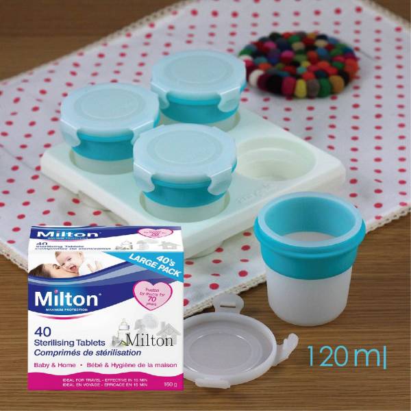 英國米爾頓 40入消毒錠 x1盒+2angels 副食品儲存杯 120ml x1 