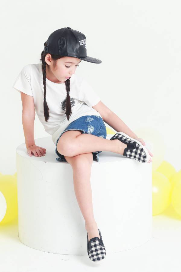 現貨 台灣製親子鞋 格紋布兒童休閒鞋親子鞋-黑色 兒童休閒鞋, 台灣製造, 親子鞋