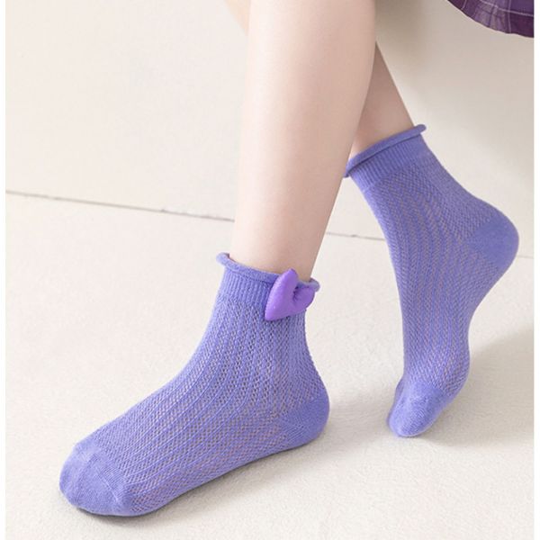 /春夏童襪/立體愛心 紫色系網眼襪-一組三雙 