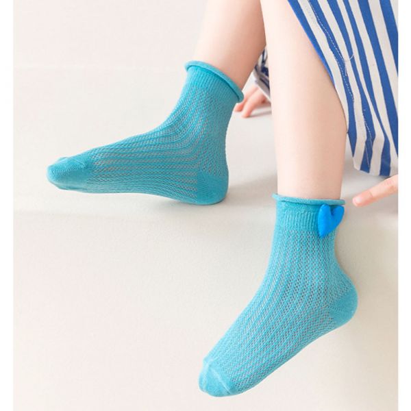 /春夏童襪/立體愛心 藍色系網眼襪-一組三雙 