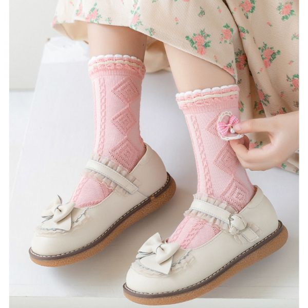 /女童襪/粉嫩花邊中筒襪-一組三雙 