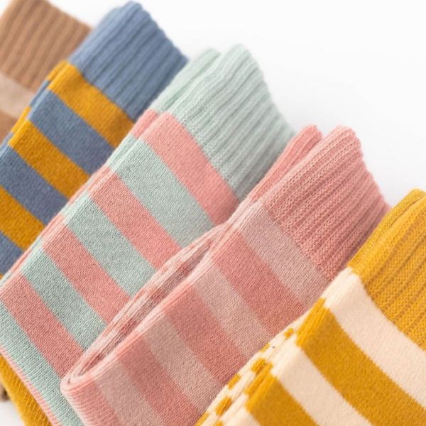 現貨 秋冬兒童條紋中筒襪-一組五雙 兒童運動風條紋中筒襪,兒童中筒襪
