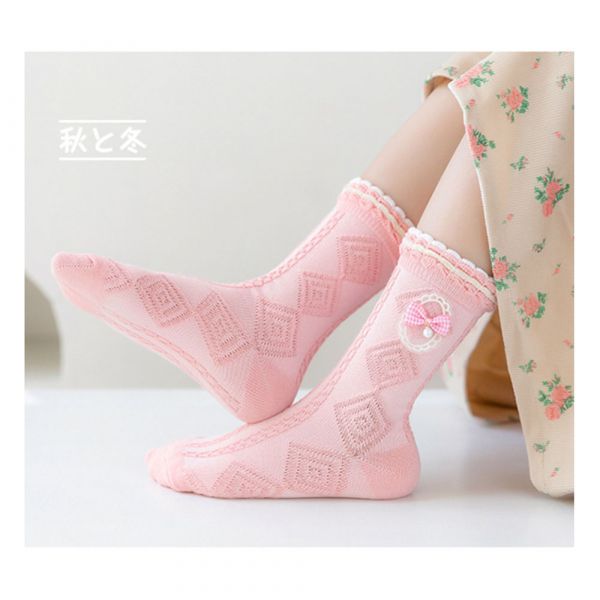 /女童襪/粉嫩花邊中筒襪-一組三雙 
