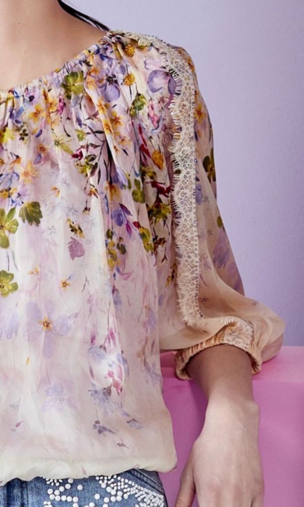 優雅黃紫花卉上衣 
