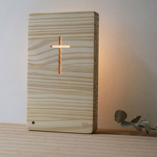 十字架木紋夜燈-淺色-升級充電款 
