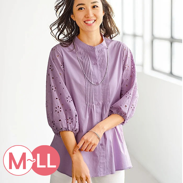 日本代購-花朵蕾絲泡泡袖襯衫(共四色/M-LL) 日本代購,蕾絲,泡泡袖,襯衫