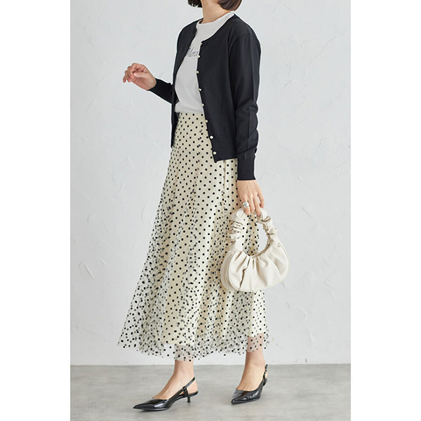 日本代購-優雅植絨圓點水玉薄紗裙(共三色) 植絨,圓點,紗裙,長裙