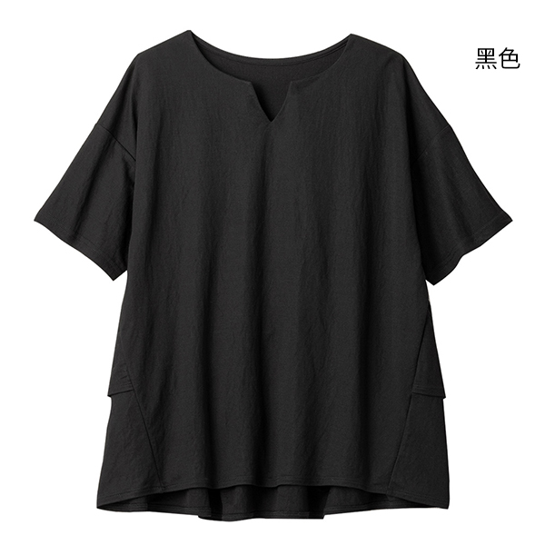 日本代購-背部褶邊鑰匙領T恤(共三色/M-3L) 日本代購,荷葉邊,鑰匙領,T恤