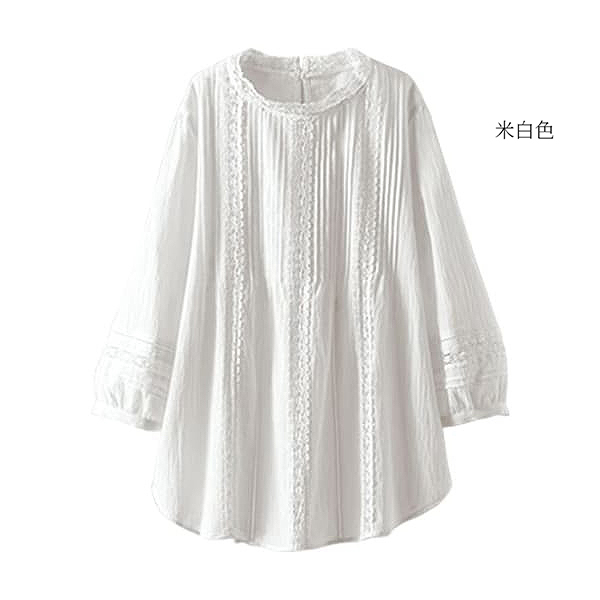 日本代購-純棉蕾絲細褶襯衫(共四色/M-LL) 日本代購,純棉,蕾絲