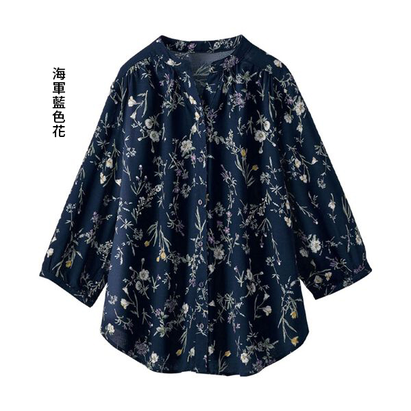 日本代購-褶皺人造絲印花襯衫(共三色/3L-5L) 日本代購,褶皺,印花,襯衫