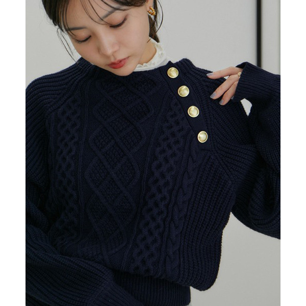 日本VIS 金色鈕釦麻花針織上衣(售價已折) VIS,麻花,針織