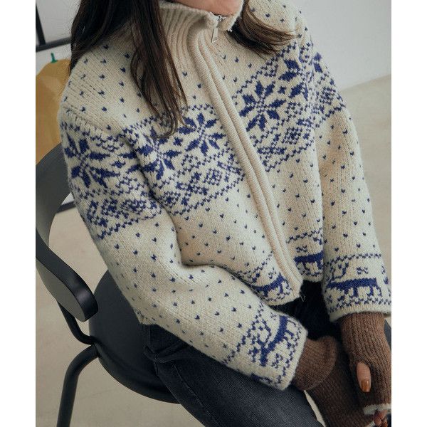 日本VIS 北歐風短版拉鏈針織外套(售價已折) VIS,北歐風,針織,短版