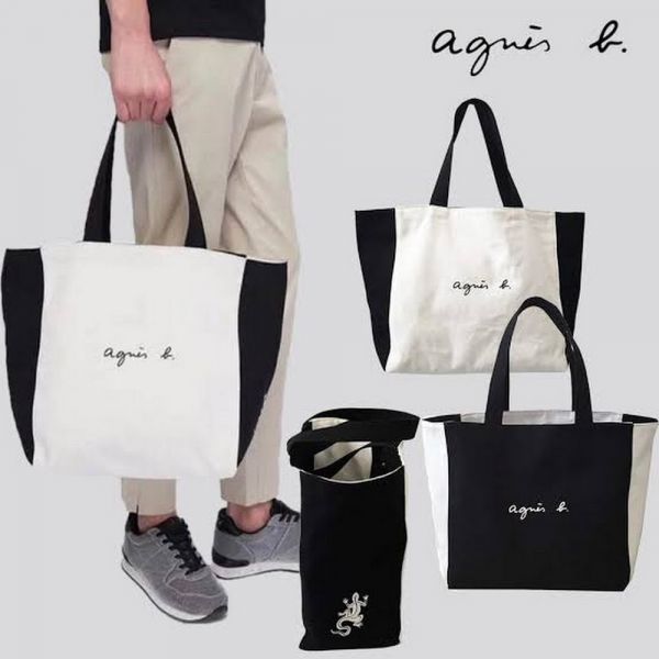 現貨日本限定agnes b.蜥蜴雙面兩色帆布購物袋 日本限定agnes b. 蜥蜴雙面兩色帆布購物袋