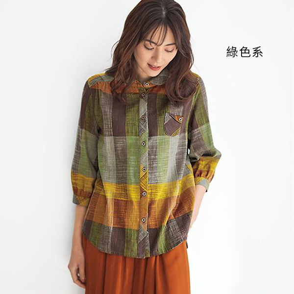 日本代購-竹節紗格紋口袋設計襯衫(共二色/3L-5L) 日本代購,竹節紗,格紋,襯衫