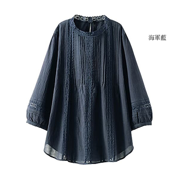 日本代購-純棉蕾絲細褶襯衫(共四色/3L-5L) 日本代購,純棉,蕾絲