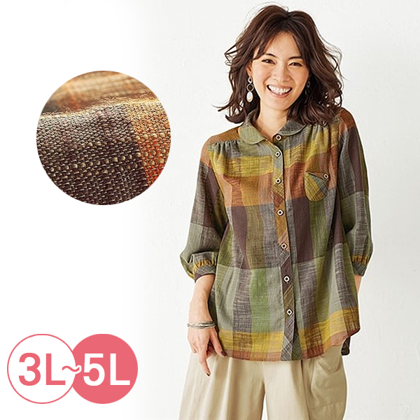 日本代購-彩色格紋口袋設計襯衫(3L-5L) 日本代購,格紋,襯衫