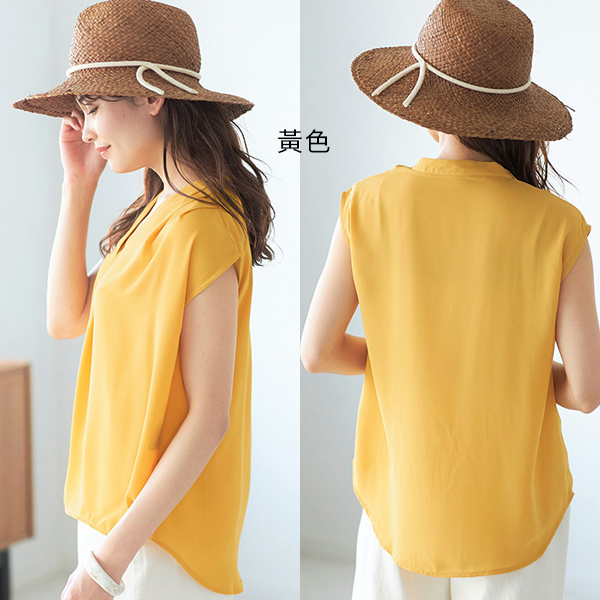 日本代購-V領打褶設計襯衫-法式袖(素色款/3L-5L) 日本代購,V領,襯衫