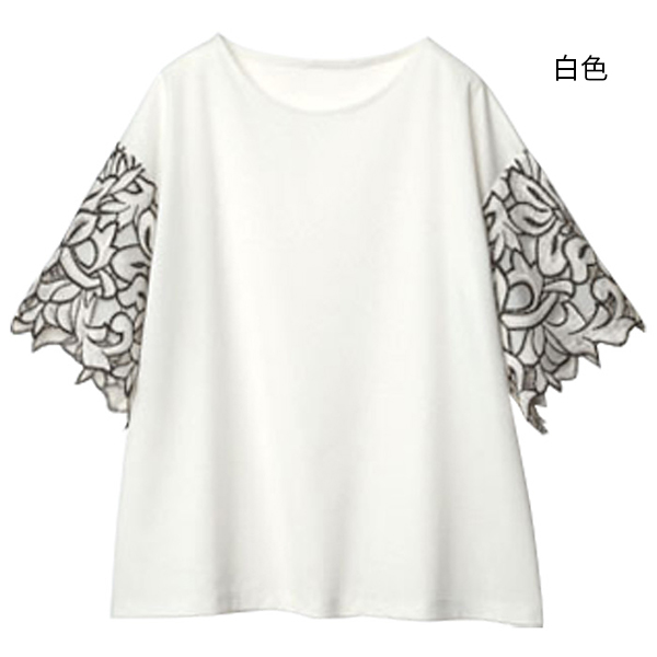 日本代購-配色繡花蕾絲拼接上衣(共三色/M-3L) 日本代購,配色,蕾絲,拼接