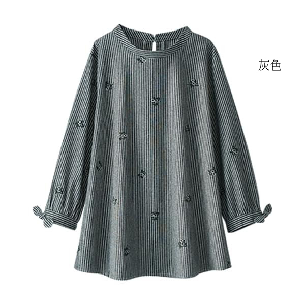 日本代購-清新條紋繡花上衣(共三色/3L-5L) 日本代購,條紋,刺繡