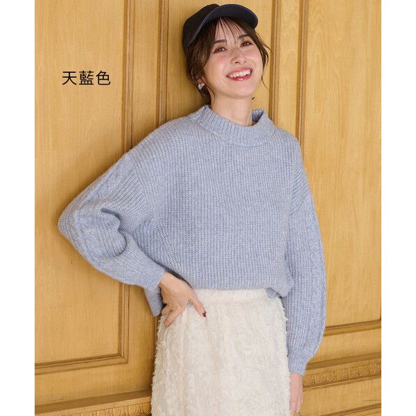 日本 any SiS 麻花泡泡袖短版針織上衣(共四色) any SiS,針織,泡泡袖,麻花