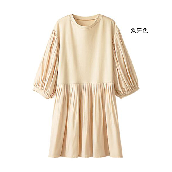 日本代購-異材質拼接打褶長版上衣(共三色/3L-5L) 日本代購,拼接,打褶,長版
