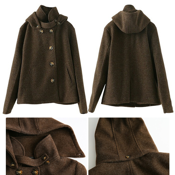 現貨日本代購-帽可拆經典羊毛混紡短大衣(共四色/M-L) 日本代購,連帽,大衣