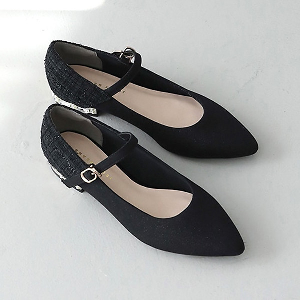 日本JELLY BEANS 花呢拼接金屬鞋跟淑女鞋-黑色 JELLY BEANS,花呢,金屬跟,淑女鞋