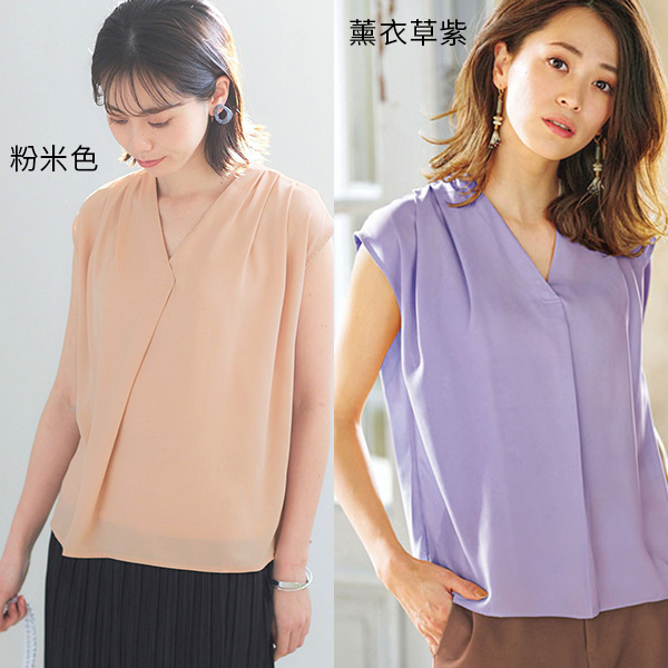 日本代購-V領打褶設計襯衫-法式袖(素色款/S-LL) 日本代購,V領,襯衫