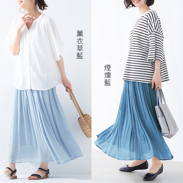 日本代購-輕盈美感皺褶長裙(共八色/3L) 日本代購,皺褶,長裙