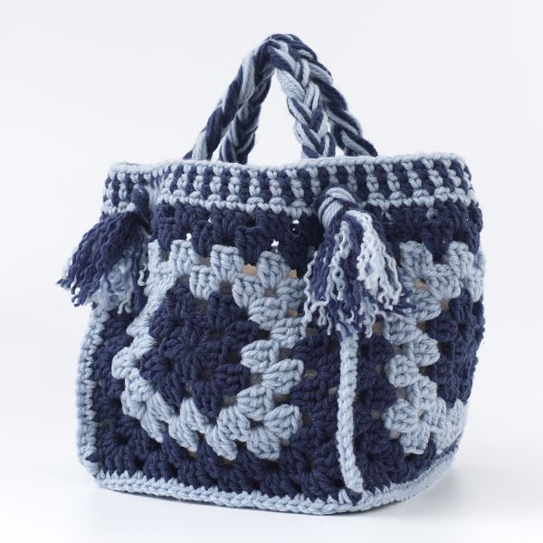 日本Hará Wool 材料包 -藍色多瑙河モチーフつなぎの大きめバッグ 