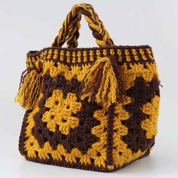 日本Hará Wool 材料包 -暖橙可可，モチーフつなぎの大きめバッグ 