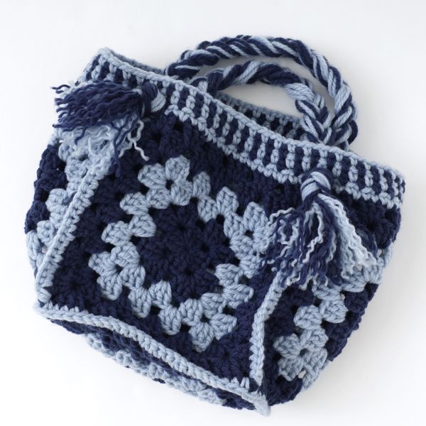 日本Hará Wool 材料包 -藍色多瑙河モチーフつなぎの大きめバッグ 