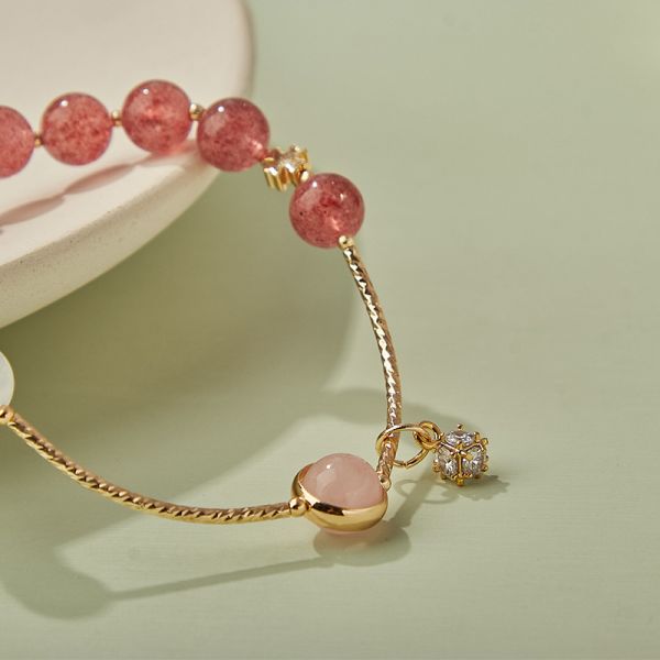 天然草莓晶淡水珍珠 水晶手環 手鍊 
