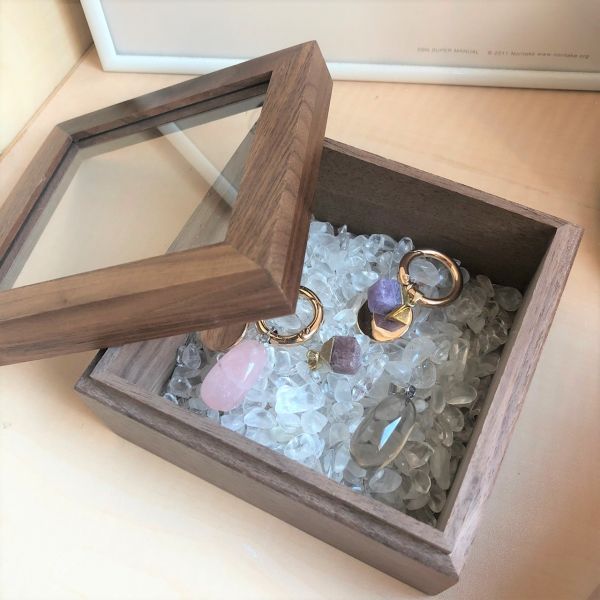 白水晶復古消磁盒 木盒透明上蓋 