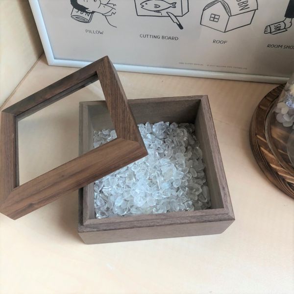 白水晶復古消磁盒 木盒透明上蓋 