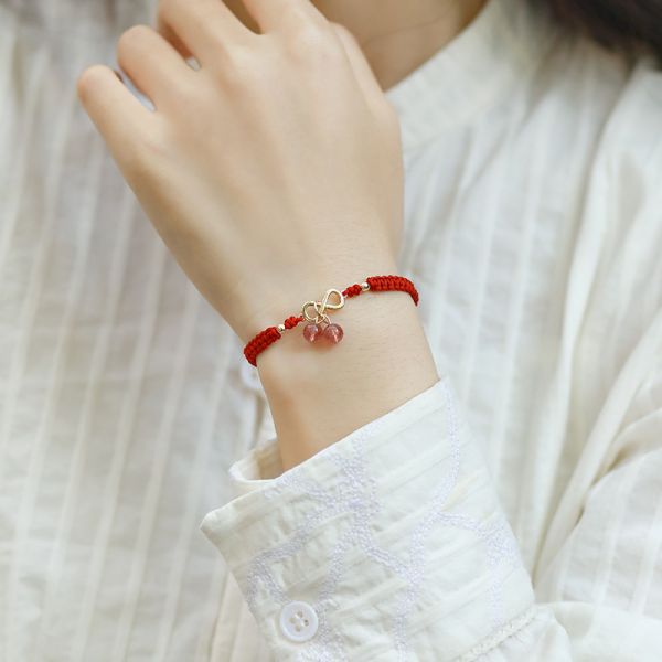 天然草莓晶 水晶手環 本命年紅繩水晶手鍊 