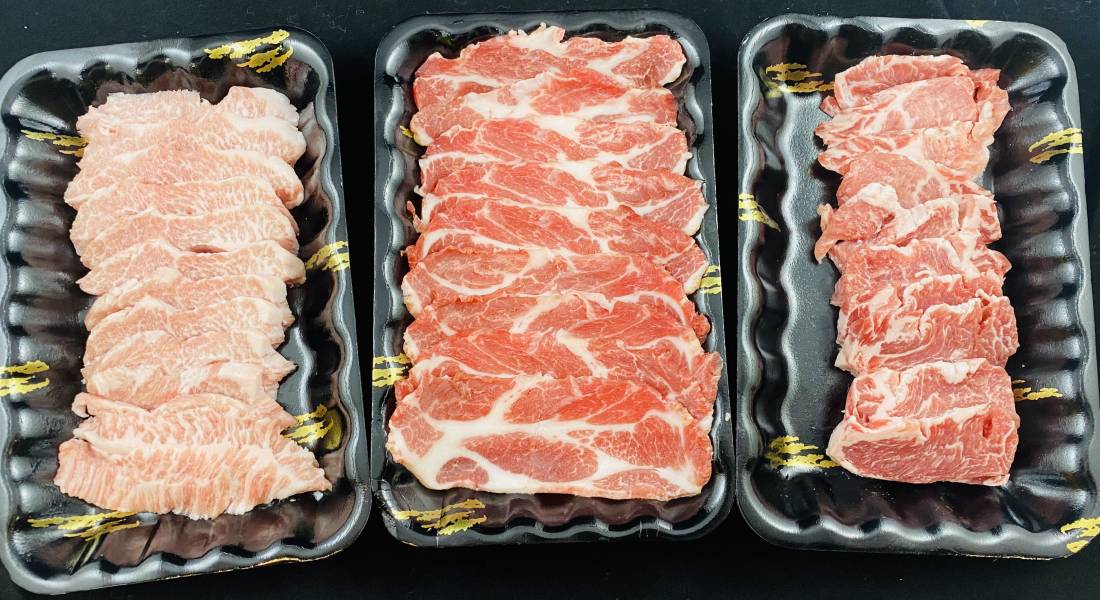 西班牙伊比利豬燒肉拼盤450g±10g 西班牙伊比利豬燒肉拼盤,松阪豬,梅花豬,豬肋眼上蓋