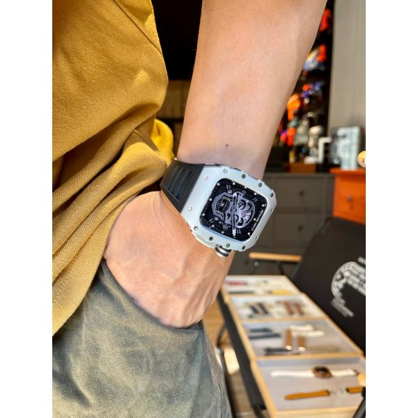 Apple Watch RSC-Aluminum alloy 44mm、45mm 銀色鋁合金手錶殼(黑色橡膠表帶) Apple Watch手錶殼,Apple Watch不鏽鋼殼,Apple Watch保護殼,Apple Watch鋁合金殼,Apple Watch錶帶
