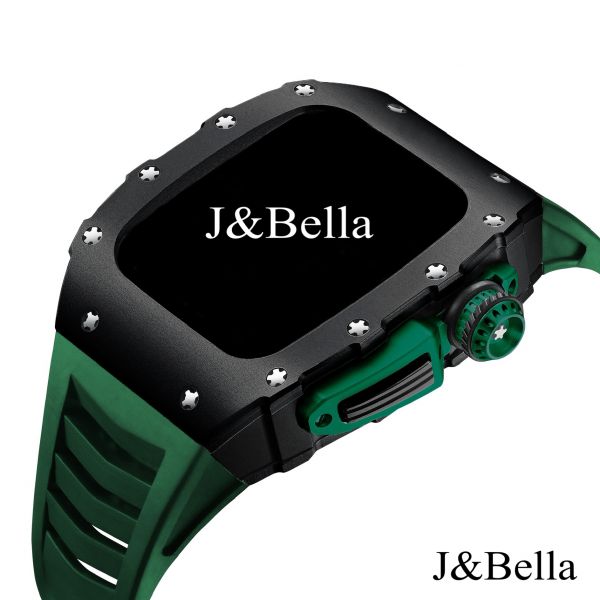 Apple Watch RSC-Aluminum alloy 44mm、45mm 黑色鋁合金手錶殼(綠色錶冠+綠色橡膠錶帶) Apple Watch手錶殼,Apple Watch不鏽鋼殼,Apple Watch保護殼,Apple Watch鋁合金殼,Apple Watch錶帶