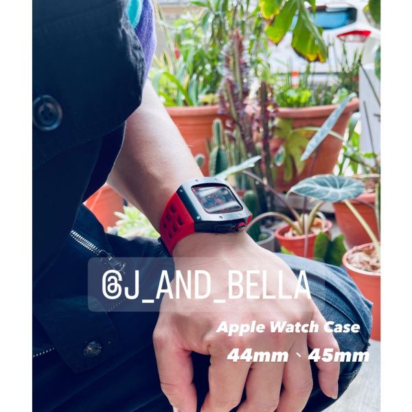 Apple Watch RSC 44mm、45mm 黑色不鏽鋼手錶殼(紅色錶冠+紅色橡膠錶帶) Apple Watch手錶殼,Apple Watch不鏽鋼殼,Apple Watch錶殼,Apple Watch保護殼,Apple Watch錶帶