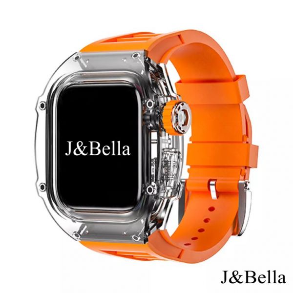 Apple Watch Ice Case 44mm、45mm 透明手錶殼(橘色錶帶) Apple Watch手錶殼,Apple Watch不鏽鋼殼,Apple Watch保護殼,Apple Watch鋁合金殼,Apple Watch透明錶殼,Apple Watch錶帶