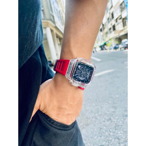 Apple Watch Ice Case 44mm、45mm 透明手錶殼(紅色錶帶) Apple Watch手錶殼,Apple Watch不鏽鋼殼,Apple Watch保護殼,Apple Watch鋁合金殼,Apple Watch透明錶殼,Apple Watch錶帶
